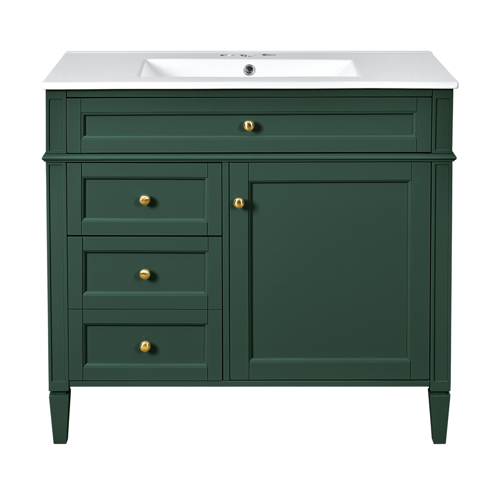 VanityFus 36-in Green Bathroom Vanity Single Sink Combo with Ceramic Top Undermount 1 Soft Close Door 3 Drawers Adjustable Shelves
